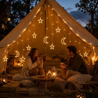 Instalație luminoasă de exterior cu stele și lună - 3 m, alb cald | STARRYSKY